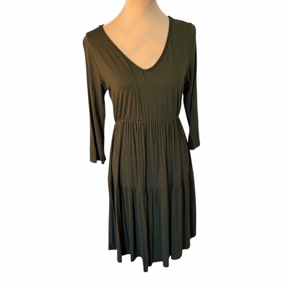 Due‎ Time Maternity Olive Green Midi Dress | Bump-Friendly | Size L